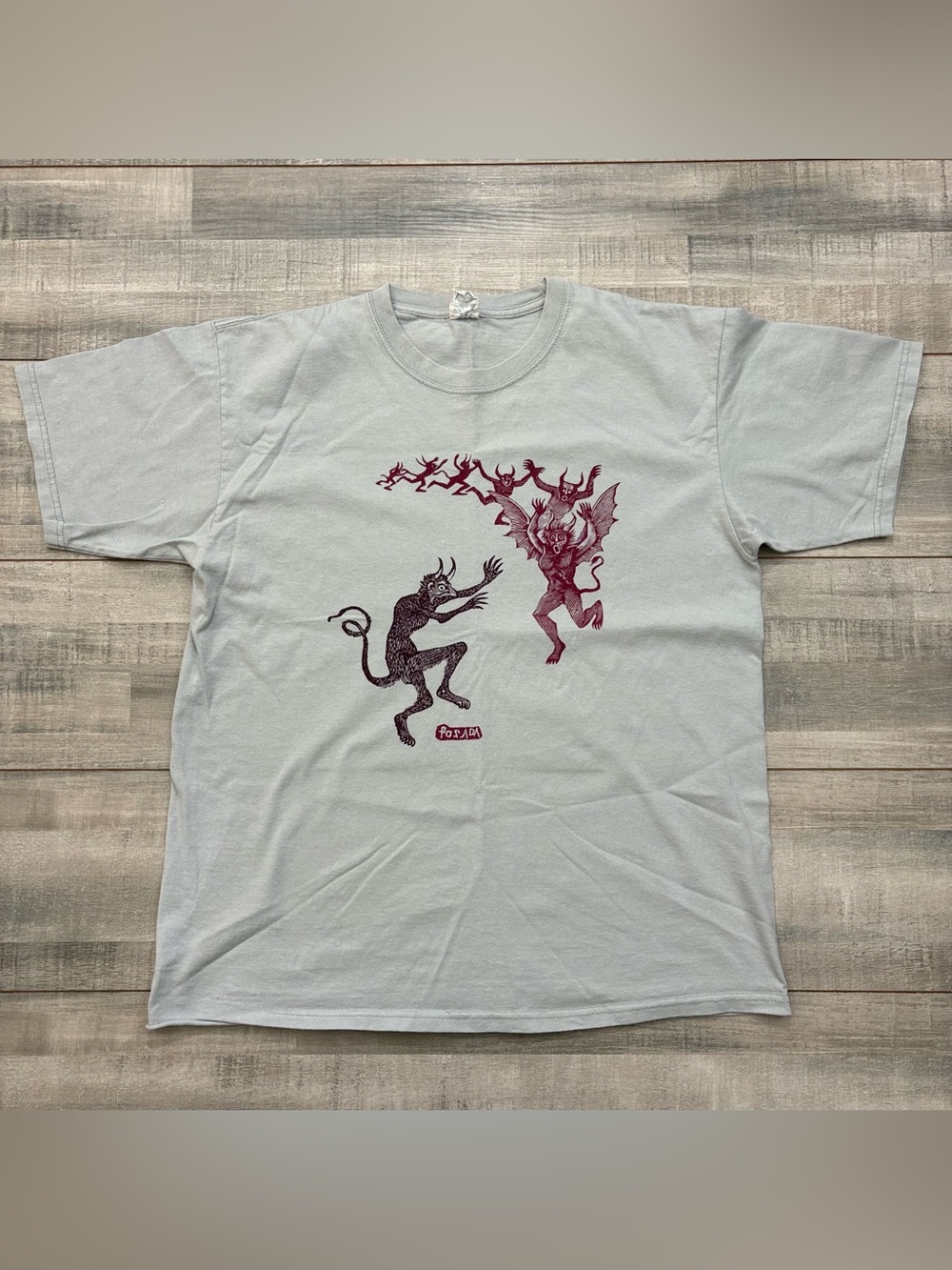 Vintage Y2K Jose Guadalupe Posada Dancing Demons Devils Gray Shirt Large Yazbek